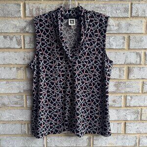 Anne Klein Sleeveless V-Neck Abstract Floral Stretch Blouse Women's Size M